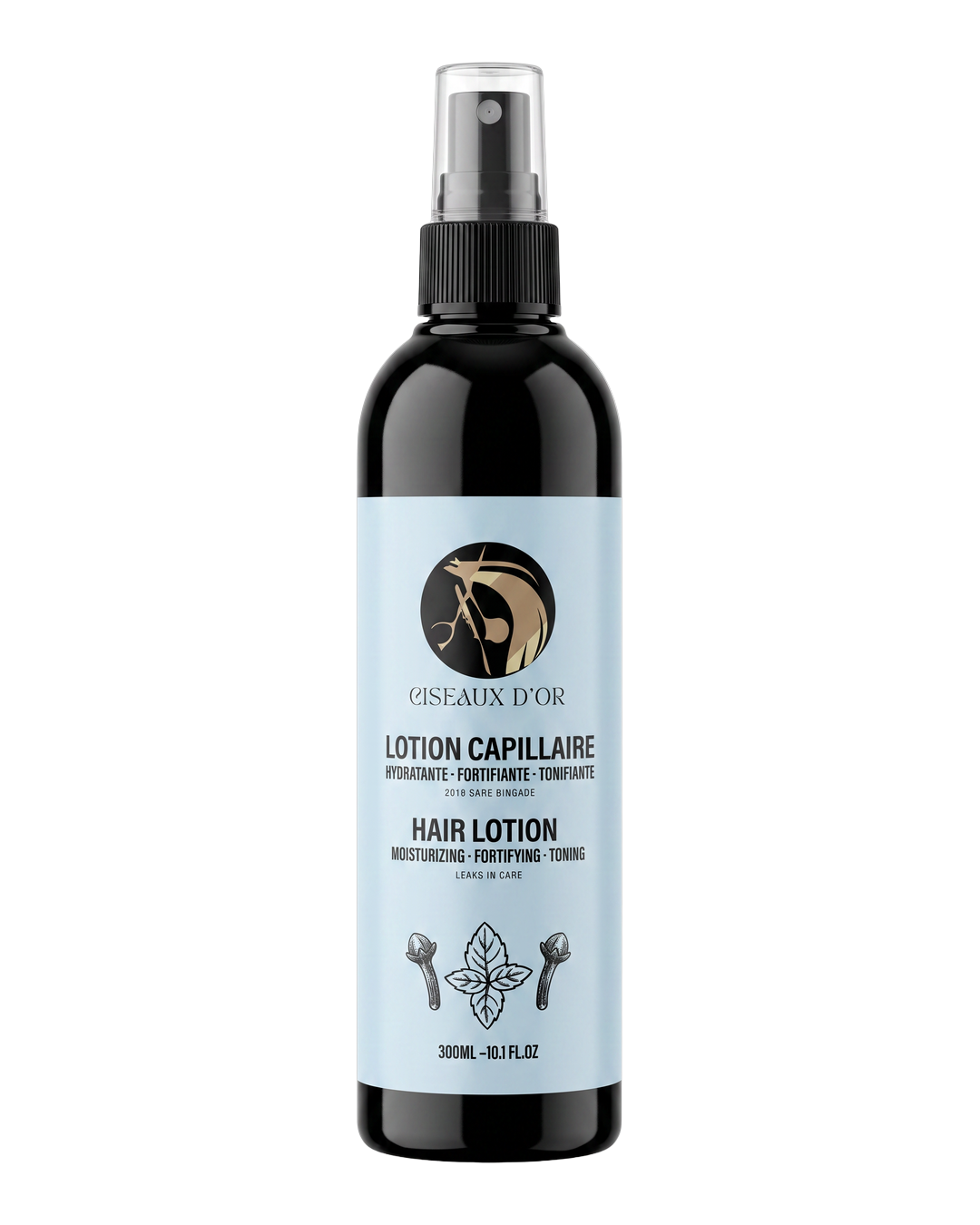 Flacon spray de lotion capillaire Ciseaux d'Or 300 ml, face avant
